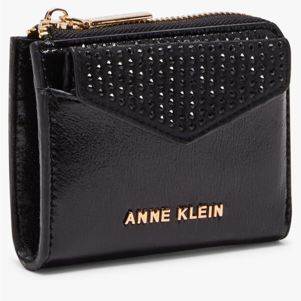 Anne Klein AK 2 Piece Envelope Flap Curved Wallet with Rhinestones, New* - Picture 4 of 6